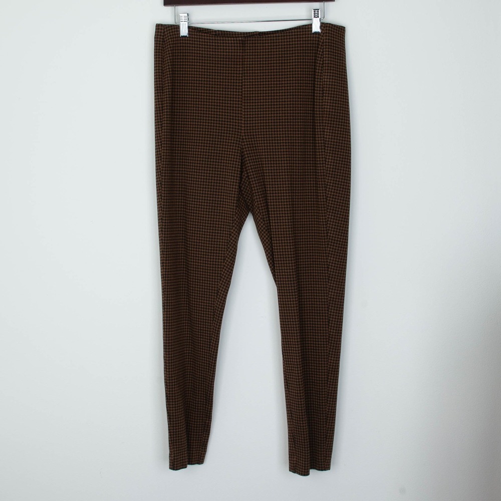 J Jill Womens Ponte Leggings Brown‎ Black Gingham Size L Pull On Stretch Office